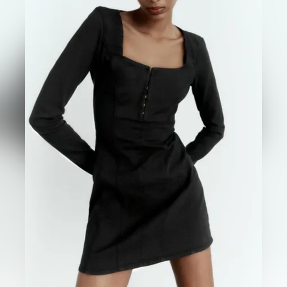 Zara~ Black Denim Mini Dress - Picture 1 of 7